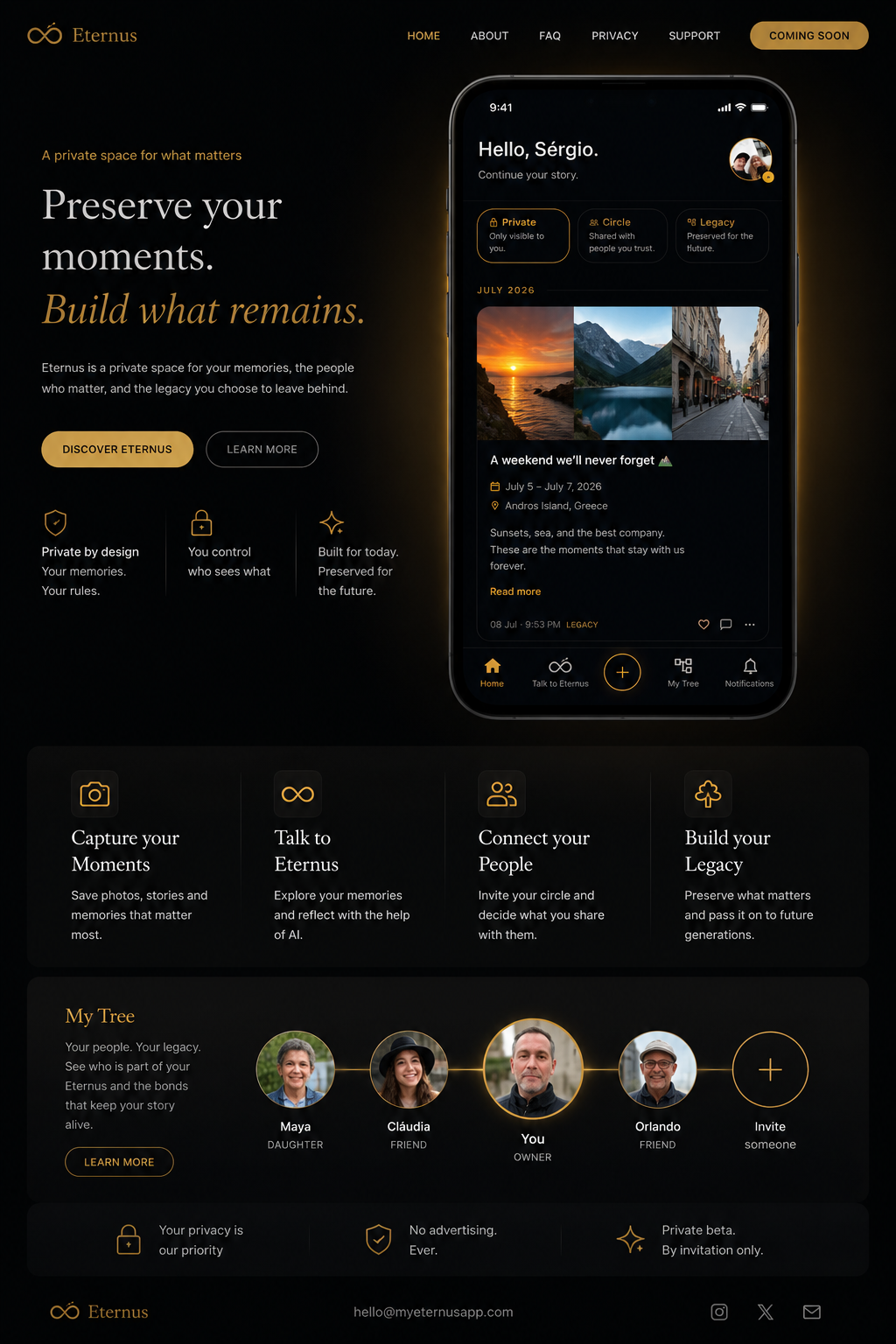 Screenshot of the Eternus app My Digital Tree screen.
