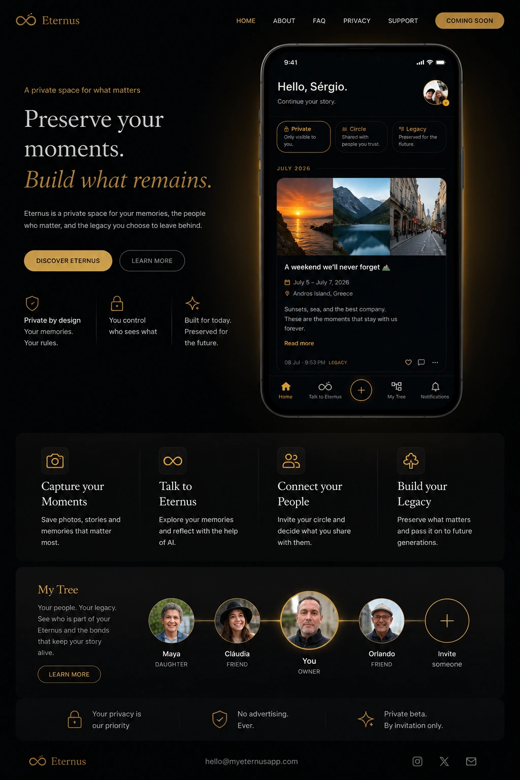 Screenshot of the Eternus app My Digital Tree screen.